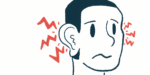 Lightning bolts are shown coming from a person's ears.