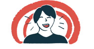 A close-up illustration shows a person laughing.