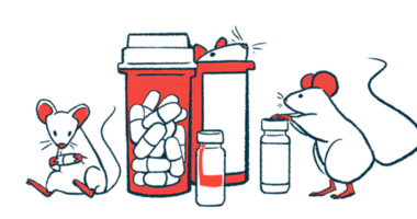 A trio of mice clamber around a number of medicine bottles.