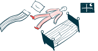 A sleeping person, wearing pajamas, is shown floating above a bed along with a blanket and pillow.