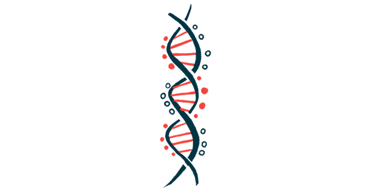 An illustration shows a strand of DNA.