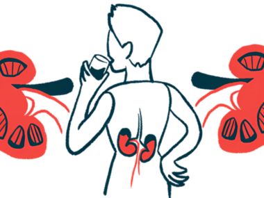 A person drinking from a cup is shown from the back, with kidneys highlighted.