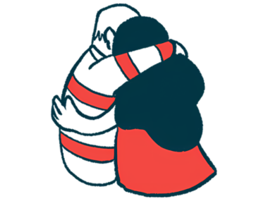 A man and women are shown hugging.