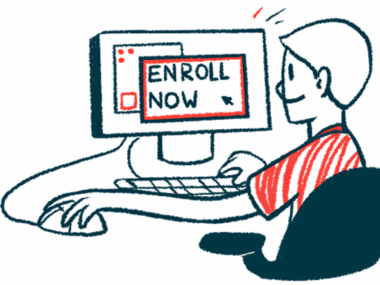 A person goes online to register for a clinical trial.