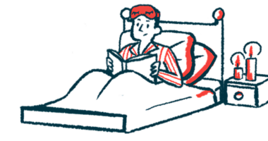 A man sits up in bed reading with a bemused look on his face.