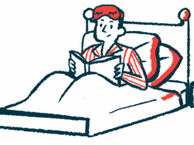 A man sits up in bed reading with a bemused look on his face.