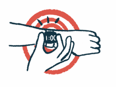 A person is shown setting the time or an alarm on their smartwatch.