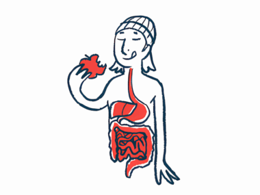 An illustration shows the digestive tract of a person eating an apple.