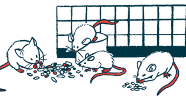 Mice are shown eating food pellets.