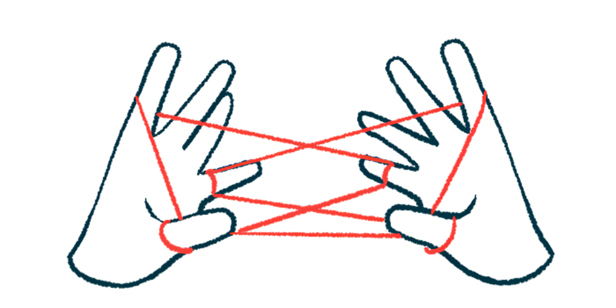 An illustration shows two hands doing a cat's cradle with a length of string.