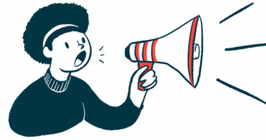 A person speaks through a megaphone.