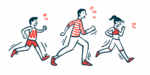 A group of people are seen running.