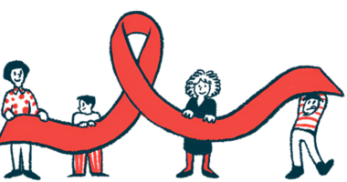 An illustration of people holding a ribbon.