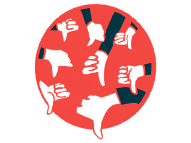 Hands show the thumbs-down sign.